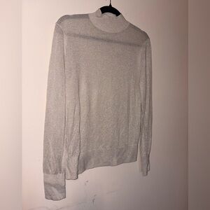 LOFT Shimmering Sheer Silver Cream Cowl Mock Neck Sweater